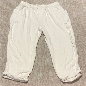 2x Wonderly linen blend Cream Pants casual summery vacation vibes button fly